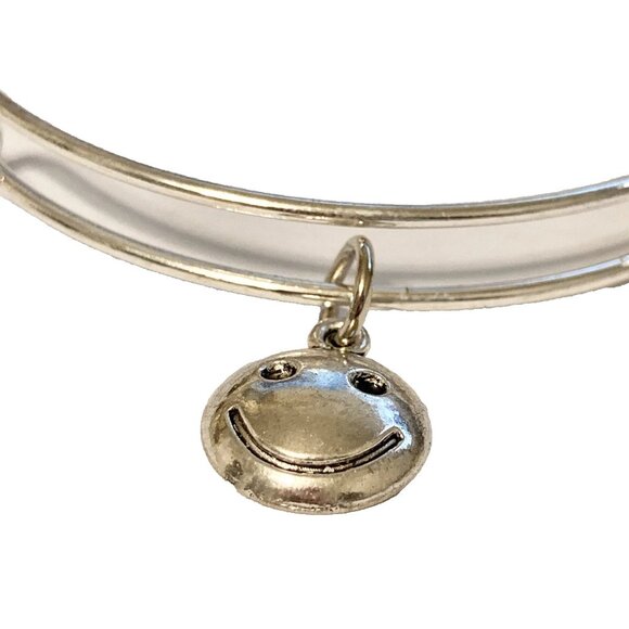 Smiley Face Wire Charm Bracelet Slider Adjustable Stretch Silver Tone Happy - Picture 4 of 12